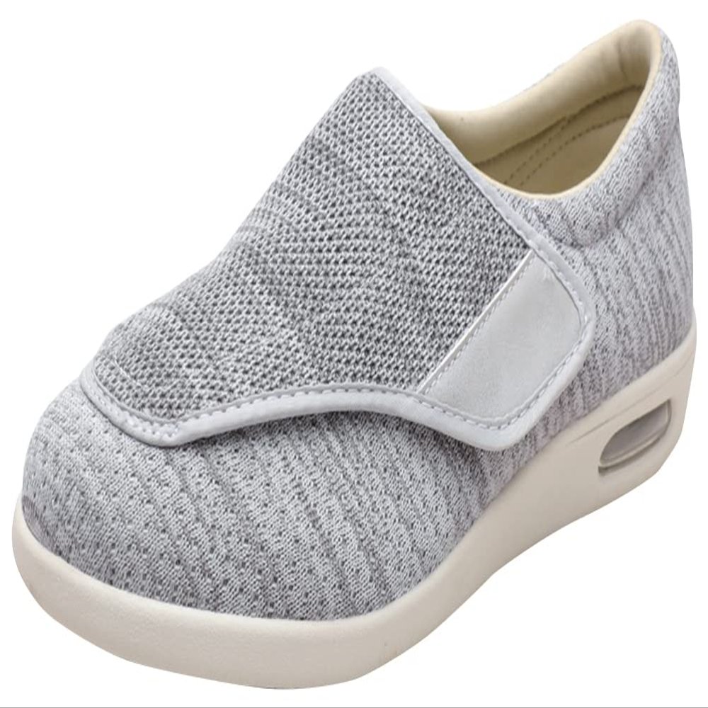 ACE SHOCK Mens Diabetic Shoes Wide Width Elderly Walking Shoes with Adjustable Closure Air Cushion Sneakers for Plantar Fasciitis Bunions Swollen Feet (11.5,Pale Grey)