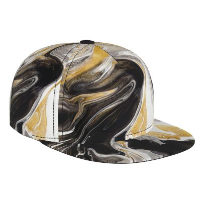 Abstract Black and Gold Swirl Liquid Ink Marble Baseball Cap for Men Women Classic Snapback Hat Hip Hop Style Flat Bill Brim Adjustable Visor Beach Trucker Hat