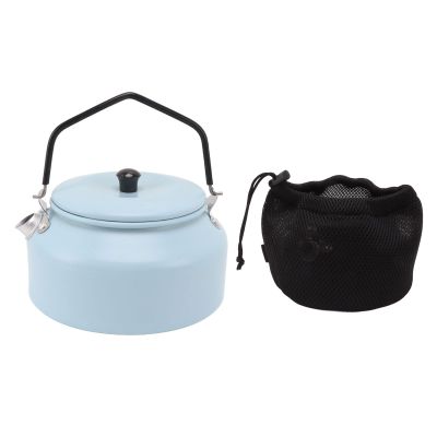 Coffee Pot, 0.9L Camping Kettle Multipurpose Tea Pot Aluminium Alloy Portable Tea Kettle Silicone Handle for Camping Picnic Outdoor Hiking 15x15x16cm (Sky Blue)