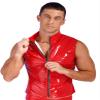 Lorilida Mens Wet Look Faux Leather Zipper Sleeveless Jacket T-Shirts Slim Fit Muscle Tops Waistcoat Red X-Large view 4