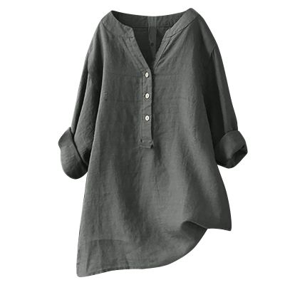 Womens Plus Size Button Down Tshirts Work Casual Tunic Shirts Oversized Boyfriend Tops Lapel Collar Loose Fit Blouses Gray