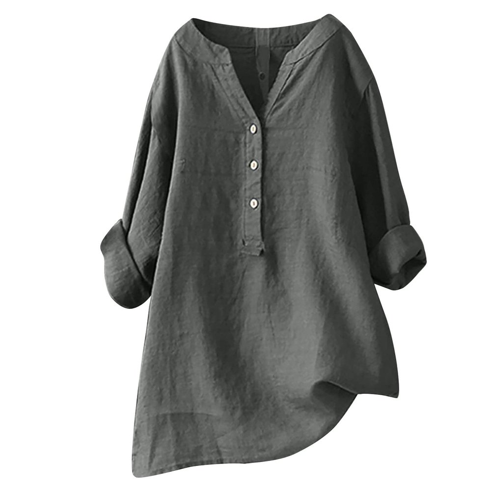 Womens Plus Size Button Down Tshirts Work Casual Tunic Shirts Oversized Boyfriend Tops Lapel Collar Loose Fit Blouses Gray