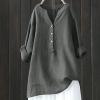 Womens Plus Size Button Down Tshirts Work Casual Tunic Shirts Oversized Boyfriend Tops Lapel Collar Loose Fit Blouses Gray view 2