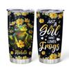 Hyturtle Personalized Gifts For Frog Lover - Just A Girl Who Loves Frogs Custom Name Stainless Steel Tumbler 20oz With Lid - Idea Cute Animals Lover Gifts For Women, Girl, Kids On Birthday, Christmas view 1