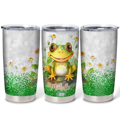 Hyturtle Personalized Gifts For Frog Lover - Frog Prints Customized Name Stainless Steel Tumbler 20 oz With Lid - Idea Cute Animals Lover Gifts For Women, Girl, Kids On Birthday, Christmas