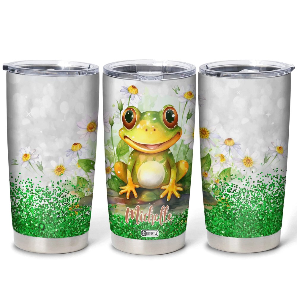 Hyturtle Personalized Gifts For Frog Lover - Frog Prints Customized Name Stainless Steel Tumbler 20 oz With Lid - Idea Cute Animals Lover Gifts For Women, Girl, Kids On Birthday, Christmas