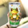 Hyturtle Personalized Gifts For Frog Lover - Frog Prints Customized Name Stainless Steel Tumbler 20 oz With Lid - Idea Cute Animals Lover Gifts For Women, Girl, Kids On Birthday, Christmas view 3