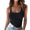 Womens Summer Sporty Tank Tops Sexy Basic Low Round Neck Sleeveless Tight Slim Fitted Workout Casual Knit Shirts Black view 1