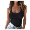 Womens Summer Sporty Tank Tops Sexy Basic Low Round Neck Sleeveless Tight Slim Fitted Workout Casual Knit Shirts Black view 2