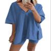 TAQCUX 2 Two Piece Outfits for Women Summer Oversized Workout V Neck T Shirts Biker Shorts Matching Sets(Blue-M) view 1