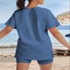 TAQCUX 2 Two Piece Outfits for Women Summer Oversized Workout V Neck T Shirts Biker Shorts Matching Sets(Blue-M) view 3
