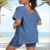 TAQCUX 2 Two Piece Outfits for Women Summer Oversized Workout V Neck T Shirts Biker Shorts Matching Sets(Blue-M) view 4