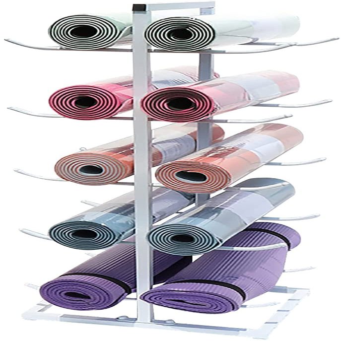 REMYS Rolling Yoga Mat Cart Floor Yoga Mat Holder Rack, Large Capacity Foam Roller/Exercise Mats/Pilates Mats Storage Organizer (Color : White)