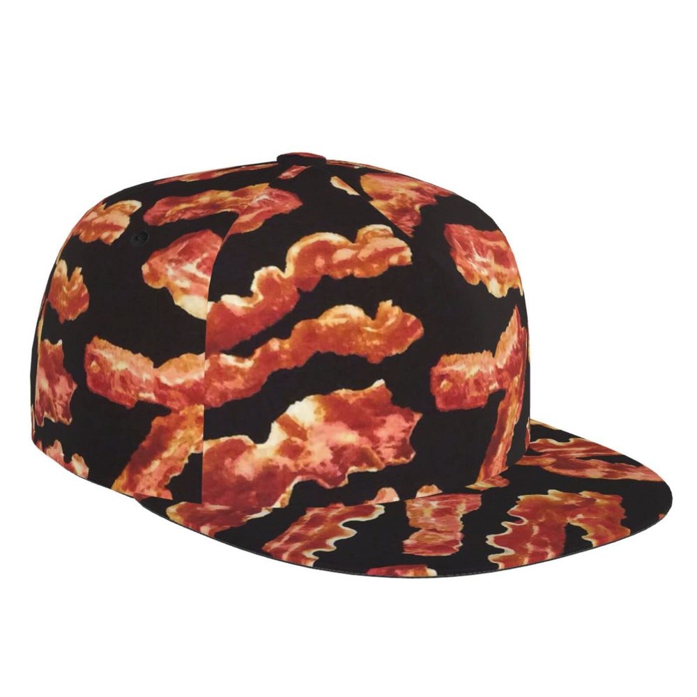 Bacon Printing Baseball Cap for Men Women Classic Snapback Hat Hip Hop Style Flat Bill Brim Adjustable Visor Beach Trucker Hat