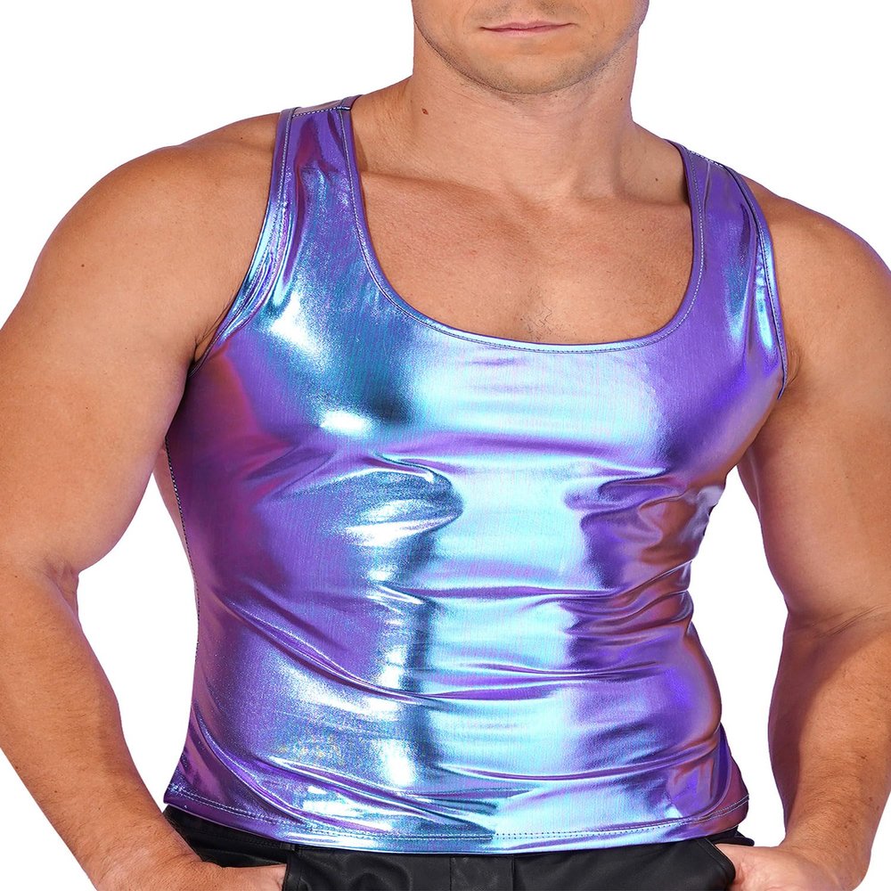 Lorilida Men's Faux Leather Vest Undershirt Tank Top Sleeveless Shirt Waistcoats Clubwear Muscle Top Colorful X-Large