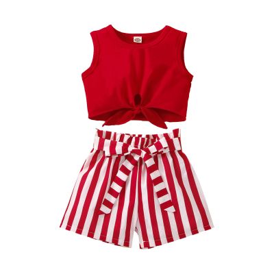 Baby Girl Clothes Toddler Girl Summer Outfits Sleeveless Vest Shirts Tops Striped Shorts Set Little (Red, 4-5 Years)