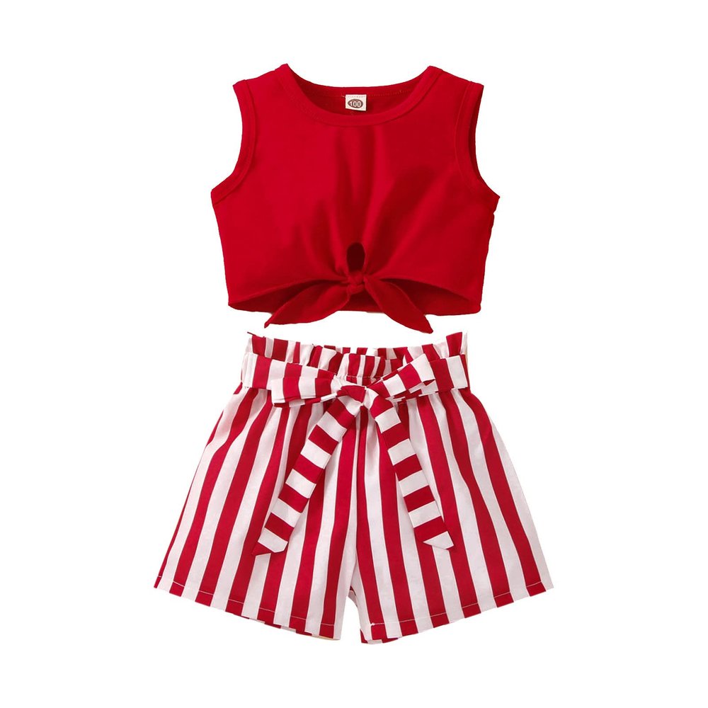 Baby Girl Clothes Toddler Girl Summer Outfits Sleeveless Vest Shirts Tops Striped Shorts Set Little (Red, 4-5 Years)