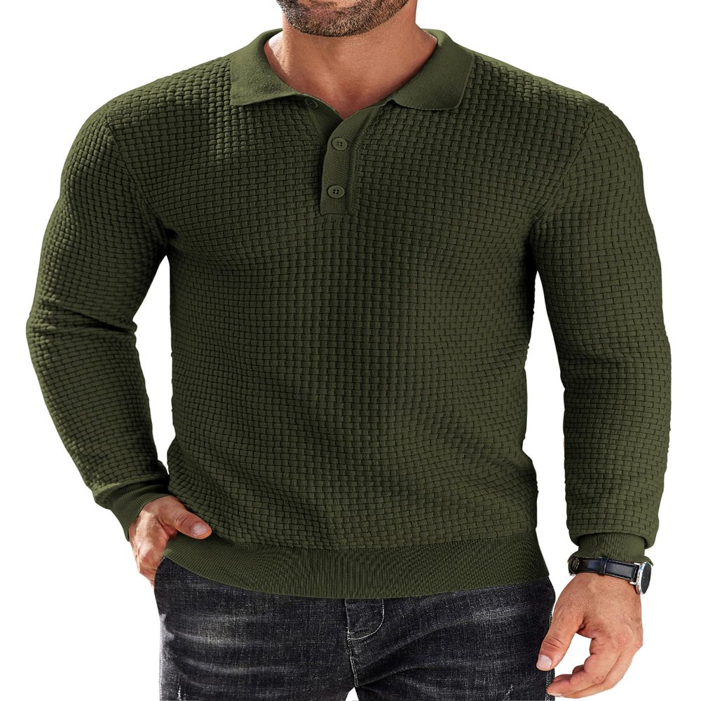 COOFANDY Men's Knit Polo Shirts Long Sleeve Sweater Polo Lightweight Fashion Casual Collared T Shirts, Army Green, XXXL