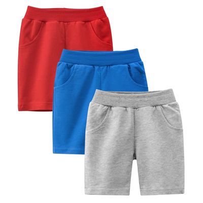 Azalquat Toddler Boys Summer Knit Shorts with Pocket, 2/3/4 Pack Baby Pull-On Soft Active Shorts (Blue/Red/Gray, 7 Years)