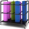 REMYS Yoga Mat Foam Roller Storage Rack Cart, Mobility Metal Organizers for Storing Thick/Thin Gym Mats Exercise Mat, 4 Grid Frame Trolley with Wheels view 1