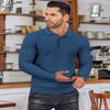 COOFANDY Men's Long Sleeve Sweater Polo Fashion Knit Polo T Shirts Collared Button-Up Pullover Shirts, Drak Blue, L view 2