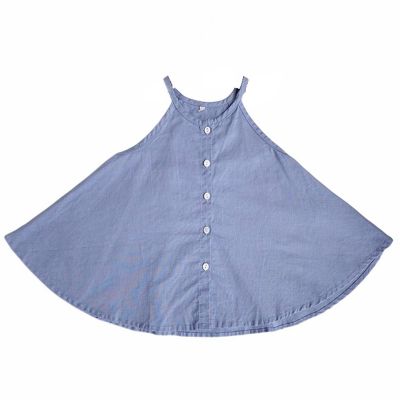 Solid Color Girl's Cotton and Linen Suspender Dress Summer Sleeveless Top Beach Skirt for Baby (Sky Blue, 3-4 Years)