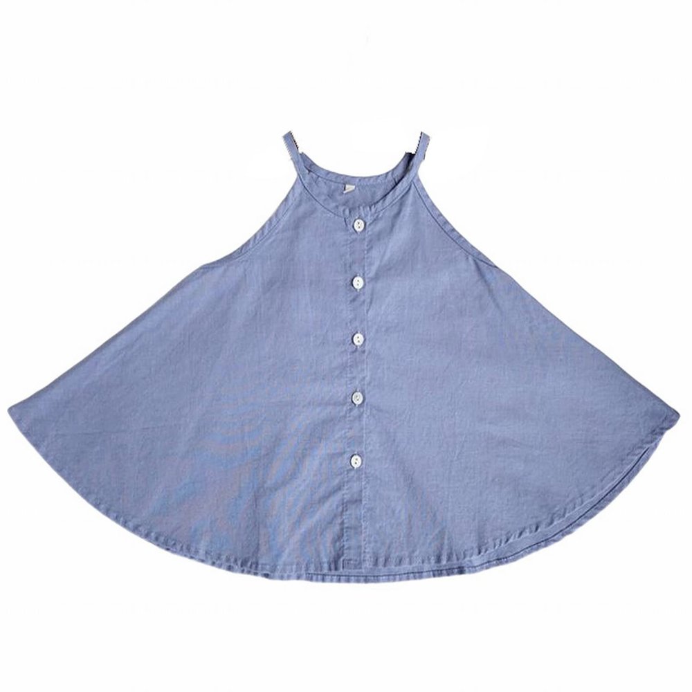 Solid Color Girl's Cotton and Linen Suspender Dress Summer Sleeveless Top Beach Skirt for Baby (Sky Blue, 3-4 Years)