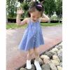 Solid Color Girl's Cotton and Linen Suspender Dress Summer Sleeveless Top Beach Skirt for Baby (Sky Blue, 3-4 Years) view 2