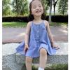 Solid Color Girl's Cotton and Linen Suspender Dress Summer Sleeveless Top Beach Skirt for Baby (Sky Blue, 3-4 Years) view 3