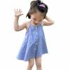 Solid Color Girl's Cotton and Linen Suspender Dress Summer Sleeveless Top Beach Skirt for Baby (Sky Blue, 3-4 Years) view 4