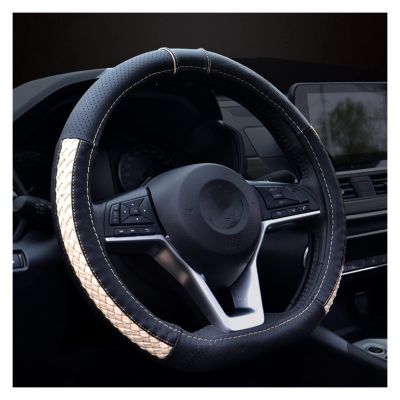 FUERU Car Steering Wheel Cover Set Car Steering Wheel Cover D Type Genuine Leather Breathable Sweat-Absorbing Car Interior (Color : 5#)