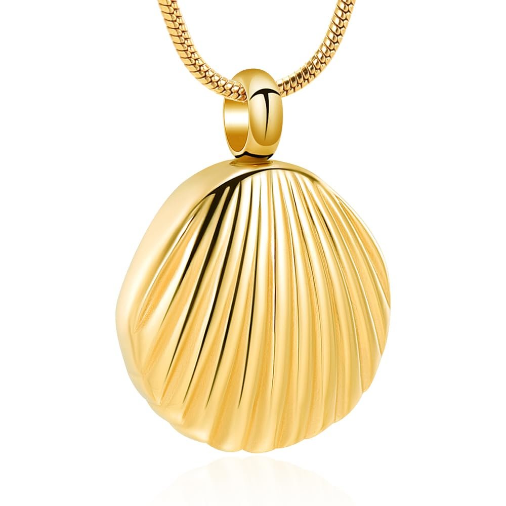 mingkejw Shell Urn Necklace for Ashes Cremation Jewelry for Women Men Stainless Steel Seashell Pendant Memorial Necklaces Ash Holder for Human Pets Keepsake Jewelry for Loved Ones with Fill Tool