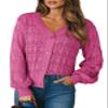 Dokotoo Women's Cardigans Sexy V Neck Fall Sweaters for Women 2025 Cardigans Hot Pink Sweaters Long Sleeve Tops Open Front Stylish Hot Pink Button Down Shirts XX-Large view 1