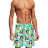 Custom Men's Swim Trunks with Cat Dog Face Photo, Personalized Hawaiian Flamingo Beach Board Shorts Quick Dry Swimwear Surfing Shorts Funny Customized Gifts for Dad Husband BF Birthday Fathers Day view 1