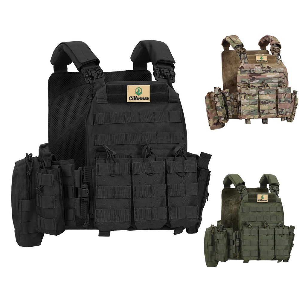 Cilbmua Tactical Vest Quick Release for Men Outdoor Molle Airsoft Vests Adjustable Breathable Weighted Gear for CS/Training (Black)