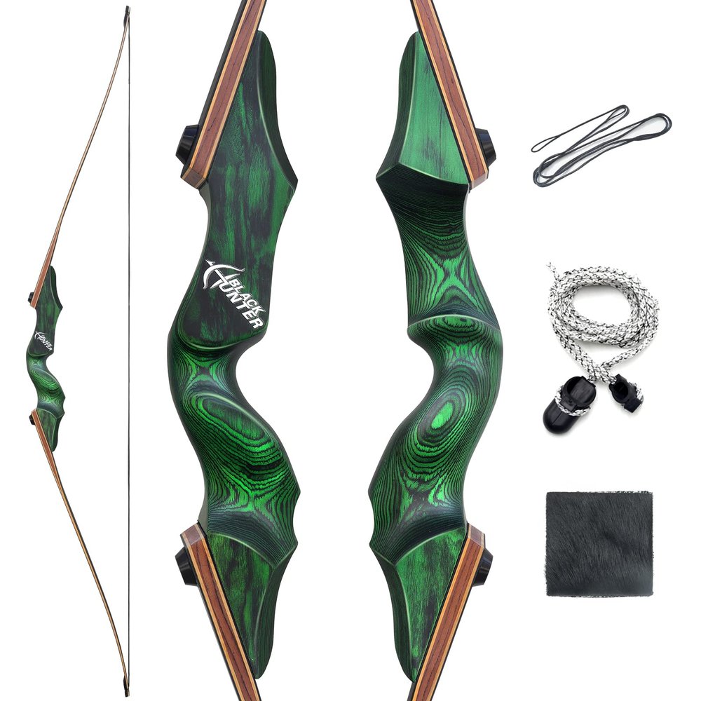 60 Black Hunter Longbow 20-60 Lbs Archery Hunting Bow Set for Left Hand Bow with Stringer Tool Archery Bows for Adults and Beginner Target Practice (50LBS)