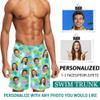 Custom Men's Swim Trunks with Cat Dog Face Photo, Personalized Hawaiian Flamingo Beach Board Shorts Quick Dry Swimwear Surfing Shorts Funny Customized Gifts for Dad Husband BF Birthday Fathers Day view 2