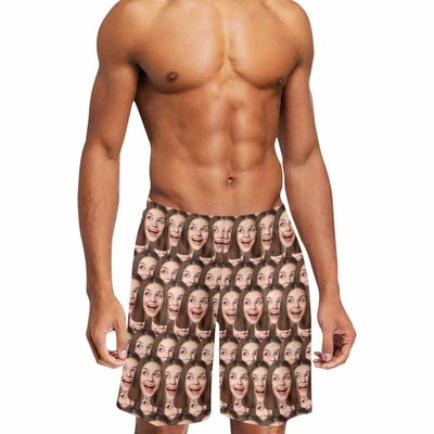 Custom Men's Swim Trunks with Dog Face Photo, Personalized Funny Face Beach Board Shorts Design Your Own Quick Dry Swimwear Surfing Shorts Customized Gifts for Dad Husband BF Birthday Fathers Day