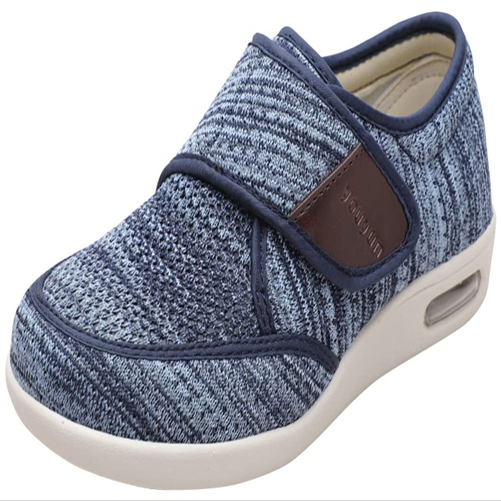 ACE SHOCK Men Diabetic Shoes Wide Width Elderly Walking Shoes with Adjustable Closure Air Cushion Sneakers for Plantar Fasciitis Bunions Swollen Feet (8.5, Blue)