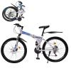 TFCFL 26" Folding City Bike Bicycle, 21-Speed Folding Bicycle for Adult, Camping Bicycle, Height Adjustable Folding Bike,with Mudguard, Mountain Bicycle for Roadways, Mountains, Racing, Blue&White view 1