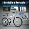 TFCFL 26" Folding City Bike Bicycle, 21-Speed Folding Bicycle for Adult, Camping Bicycle, Height Adjustable Folding Bike,with Mudguard, Mountain Bicycle for Roadways, Mountains, Racing, Blue&White view 4