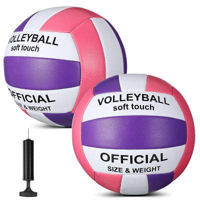 Lenwen 2 Pack Beach Volleyball Official Size 5 for Indoor Outdoor, Waterproof Soft Volleyball with Pump for Adult Beginner Beach Game Gym(Purple, Pink, White)