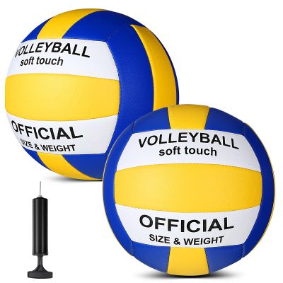 Lenwen 2 Pack Beach Volleyball Official Size 5 for Indoor Outdoor, Waterproof Soft Volleyball with Pump for Adult Beginner Beach Game Gym(Blue, Yellow, White)