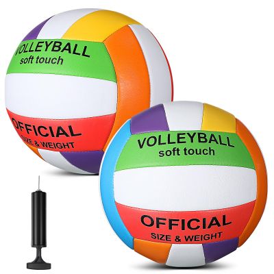 Lenwen 2 Pack Beach Volleyball Official Size 5 for Indoor Outdoor, Waterproof Soft Volleyball with Pump for Adult Beginner Beach Game Gym(Colorful)