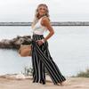 Angerella Womens High Waisted Palazzo Pants Casual Loose Wide Leg Black Stripe Long Trousers with Pockets S view 3
