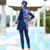 AWIBMK Womens Muslim Swimsuits Long Sleeve Solid Color Leaf Print Full Coverage Swimwear Modest Islamic Ladies Beachwear Swimming Burkini Hijab Swim Bathing Suit S-4XL Blue Floral Small view 4