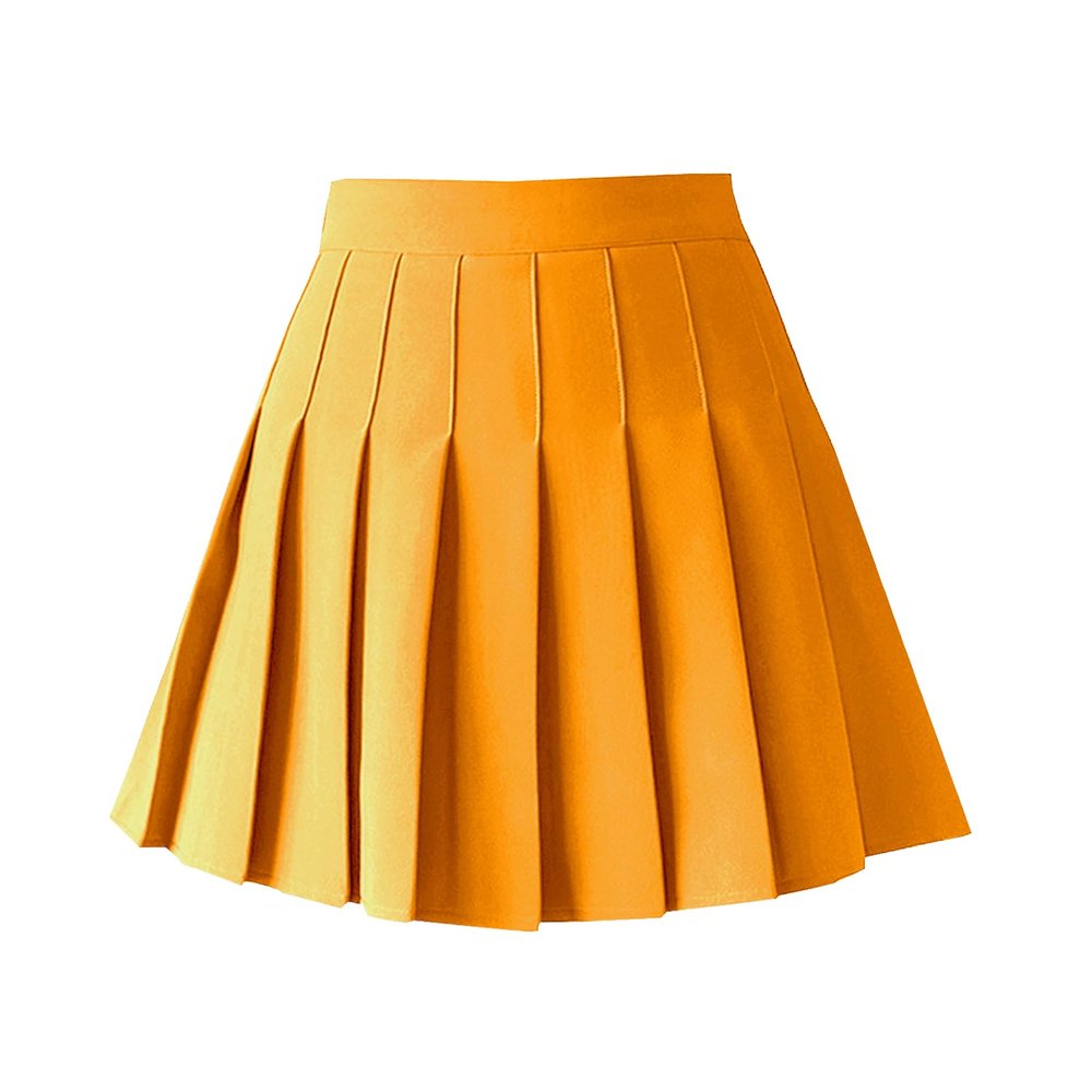 TONCHENGSD Women's High Waist Pleated Mini Skirt Skater Tennis Skirt (Gold,L)