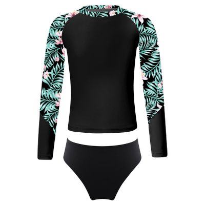 Moily Little Girls Rashguard Set Long Sleeve Mermaid Scale Tank Top with Ruffles Bottoms Bikini Sunsuit Beachwear S-Green&Black 8 Years