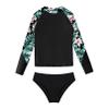 Moily Little Girls Rashguard Set Long Sleeve Mermaid Scale Tank Top with Ruffles Bottoms Bikini Sunsuit Beachwear S-Green&Black 8 Years view 3