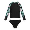Moily Little Girls Rashguard Set Long Sleeve Mermaid Scale Tank Top with Ruffles Bottoms Bikini Sunsuit Beachwear S-Green&Black 8 Years view 4